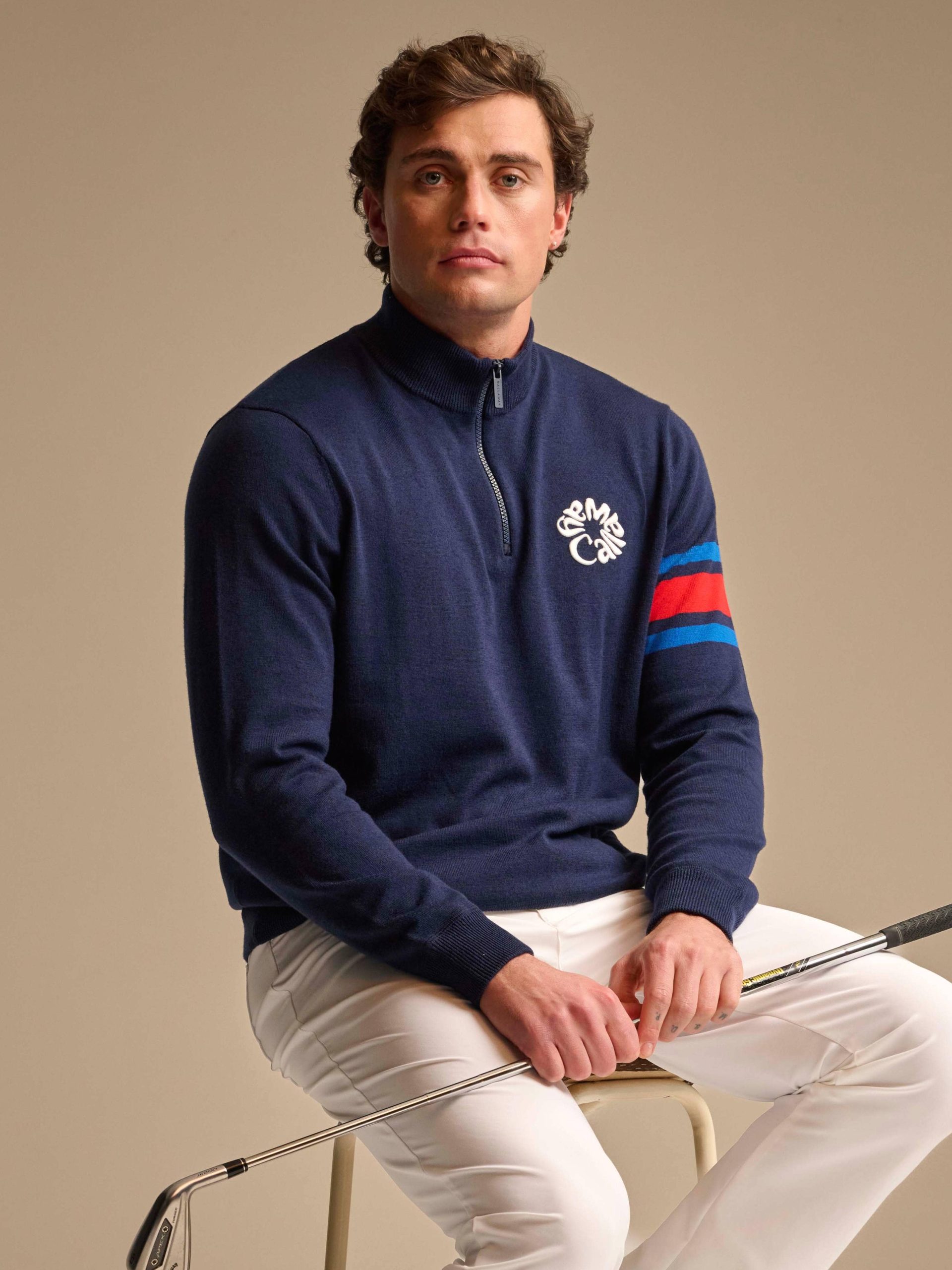 Callaway Legacy Collection? Mens Triple Track Blocked Sleeve Quarter Zip Golf Sweater