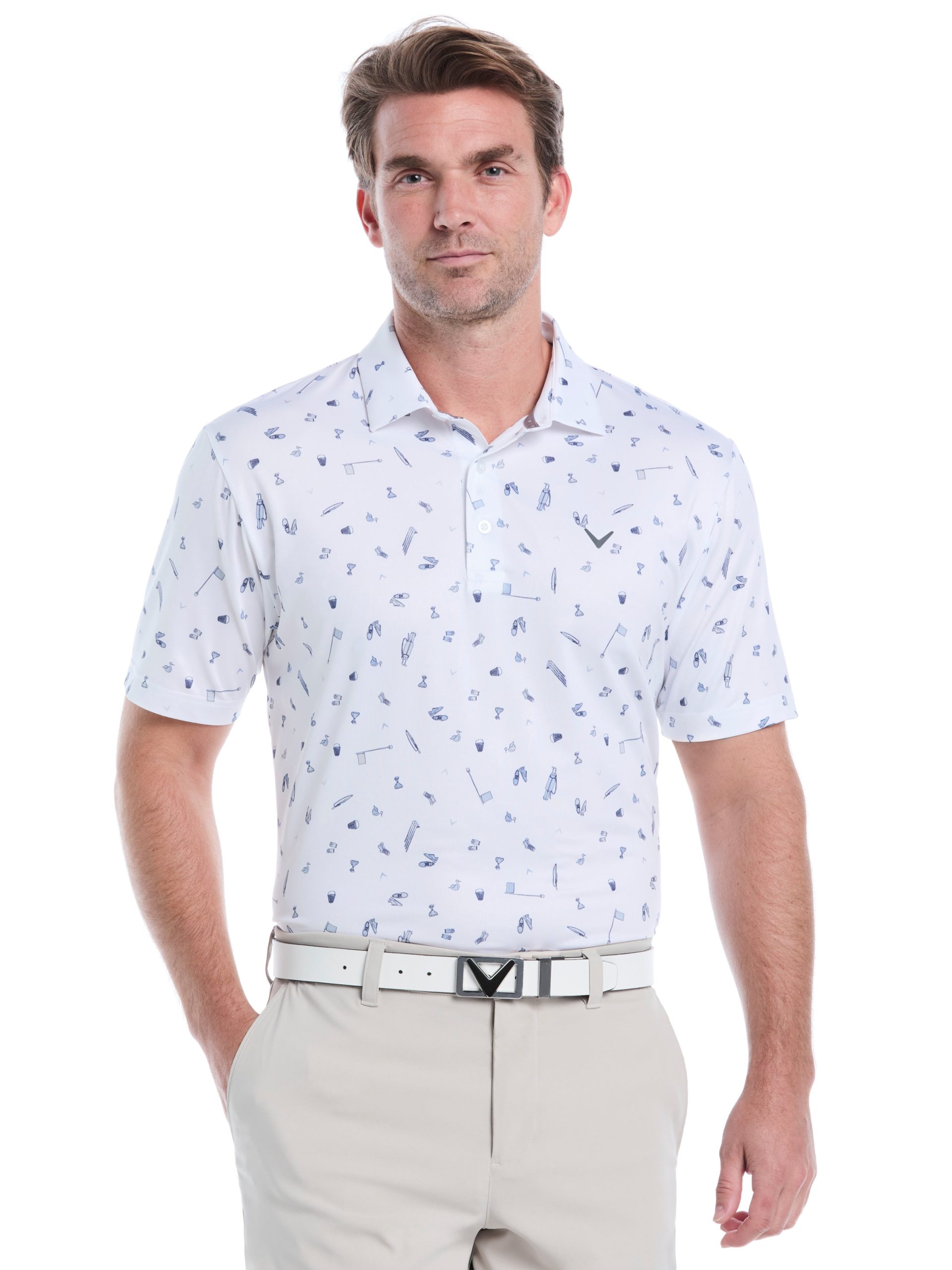 Mens All Over Tee Time Print Polo