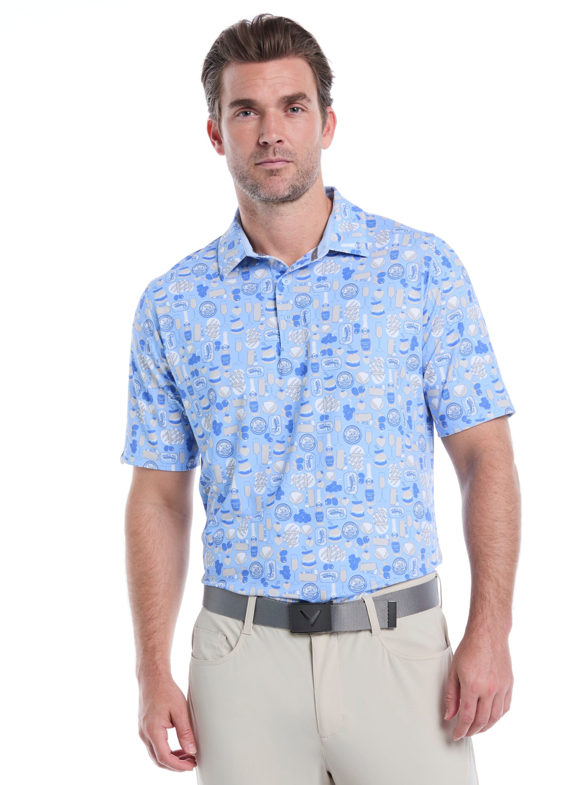 Mens Celebration Feast Print Golf Polo