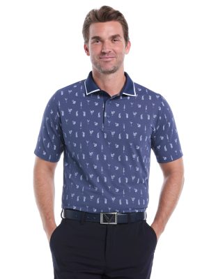 Mens Geo Cocktail Print Golf Polo