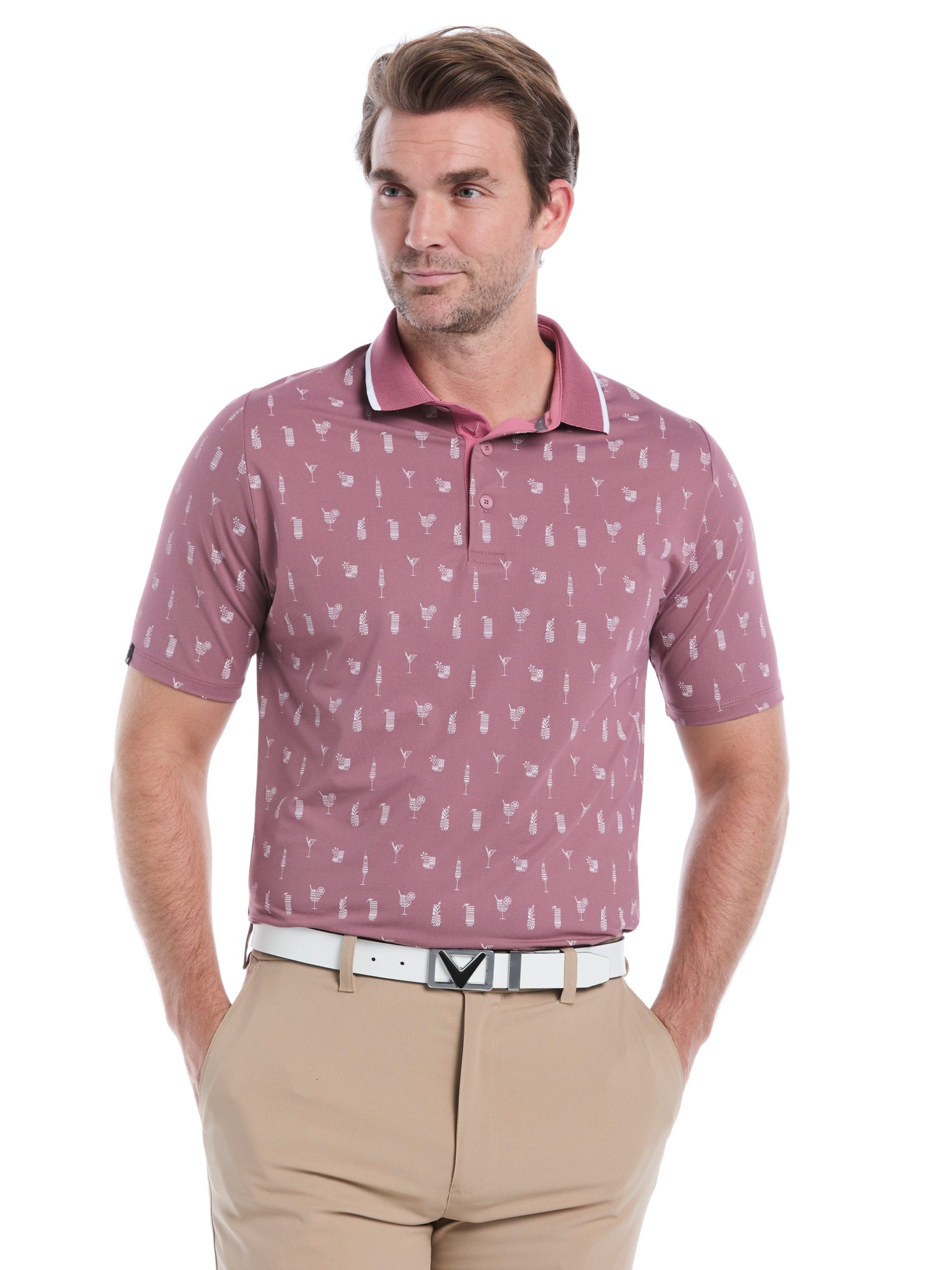Mens Geo Cocktail Print Golf Polo - Image 6