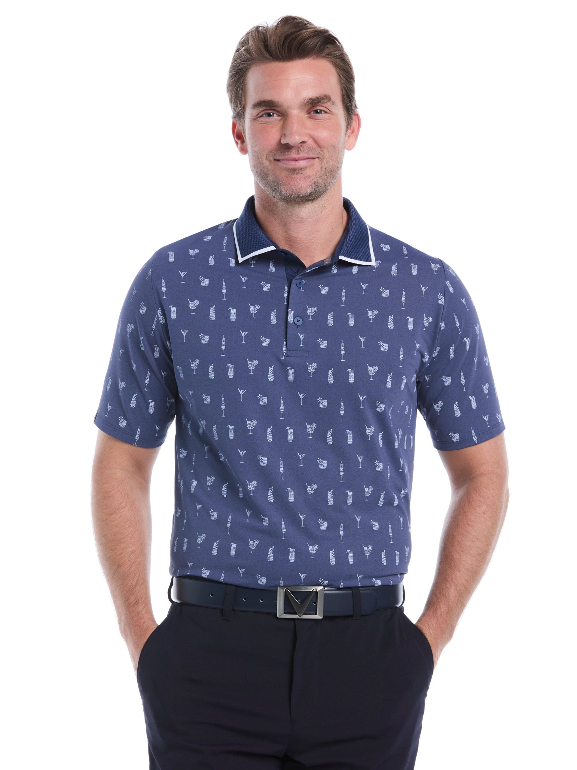 Mens Geo Cocktail Print Golf Polo