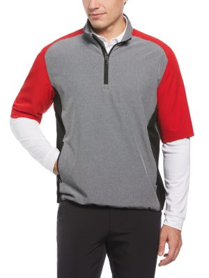 Mens Heather Blocked Half Zip Golf Pullover
