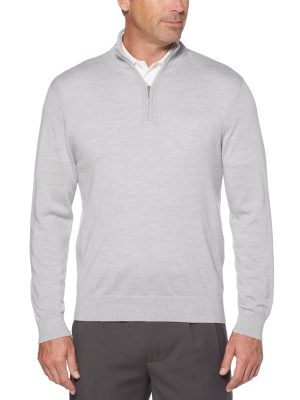 Mens Thermal Quarter Zip Mock Merino Wool Pullover
