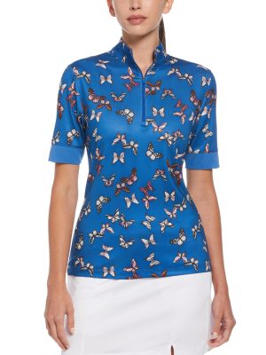 Womens 1/2 Zip Sleeve Butterfly Polo