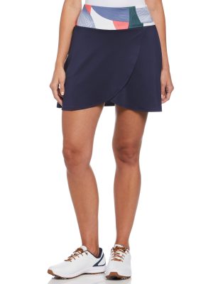 Womens 17 Ribbons Faux Wrap Flounce Skort