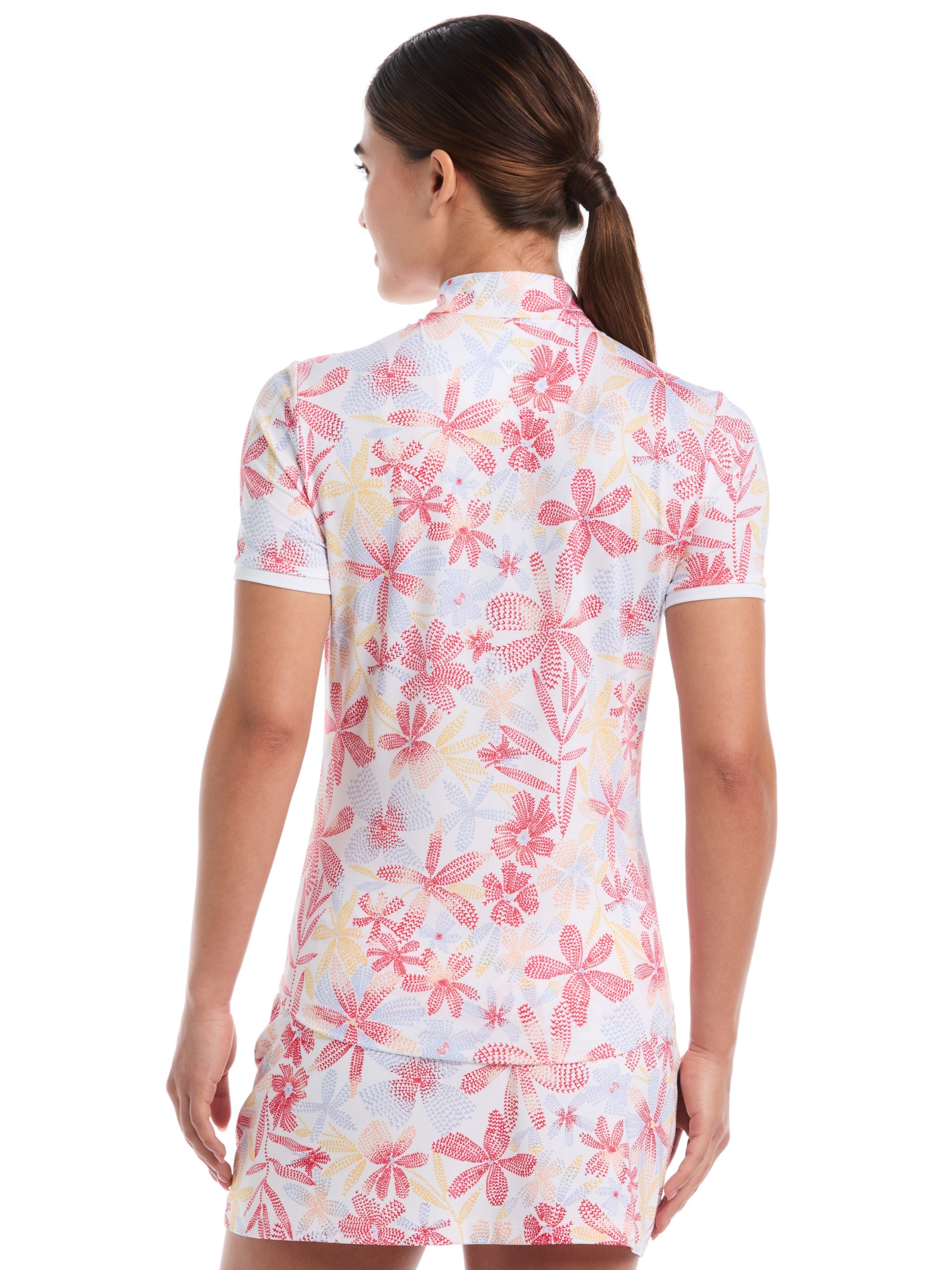 Womens Abstract Floral Print Zip Golf Polo - Image 2