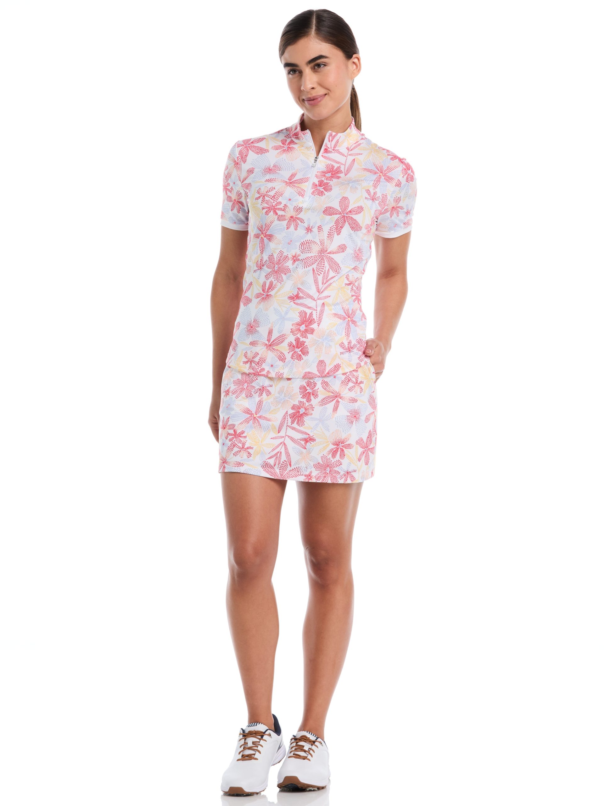 Womens Abstract Floral Print Zip Golf Polo - Image 4