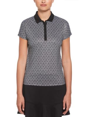 Womens Chev Geo Printed Polo Top