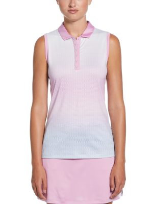 Womens Chevron Gradient Print Sleeveless Golf Polo