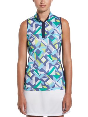 Womens Colliding Chevron Geo Print Golf Shirt