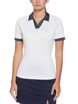 Womens Color Block V-Placket Golf Polo
