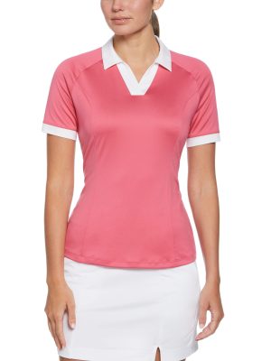 Womens Color Block V-Placket Golf Polo