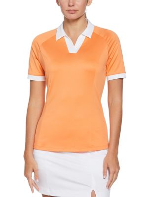 Womens Color Block V-Placket Golf Polo