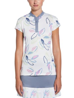Womens Linear Petals Golf Polo with Hidden Snaps
