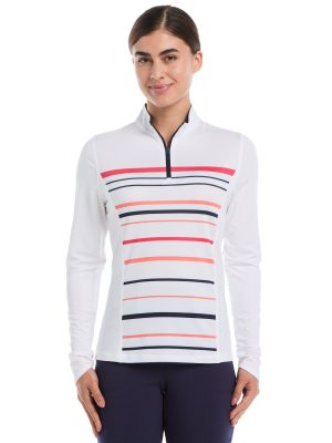 Womens Long Sleeve Engineered Stripe Golf Shirt