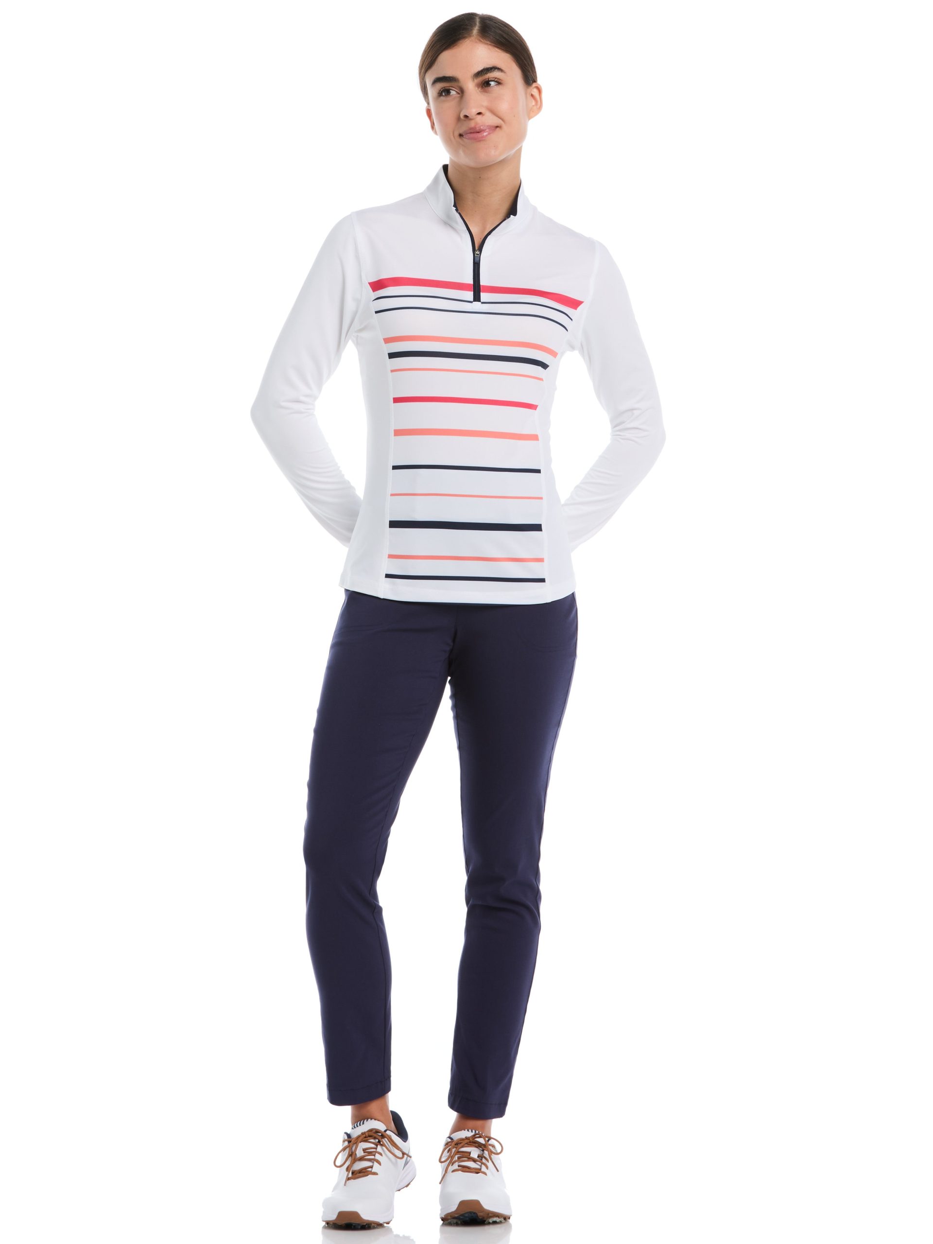 Womens Long Sleeve Engineered Stripe Golf Shirt - Image 4