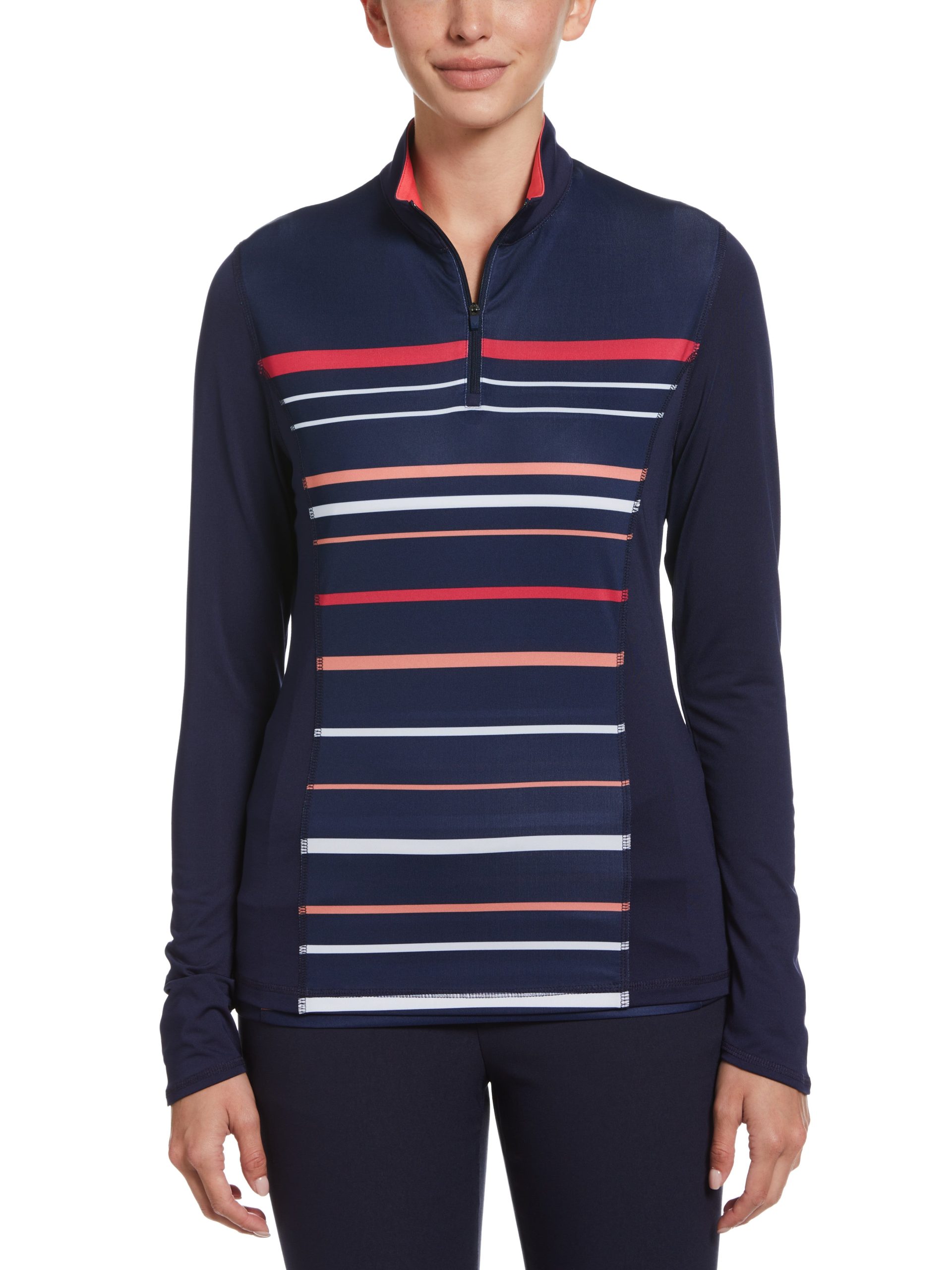 Womens Long Sleeve Engineered Stripe Golf Shirt - Image 5