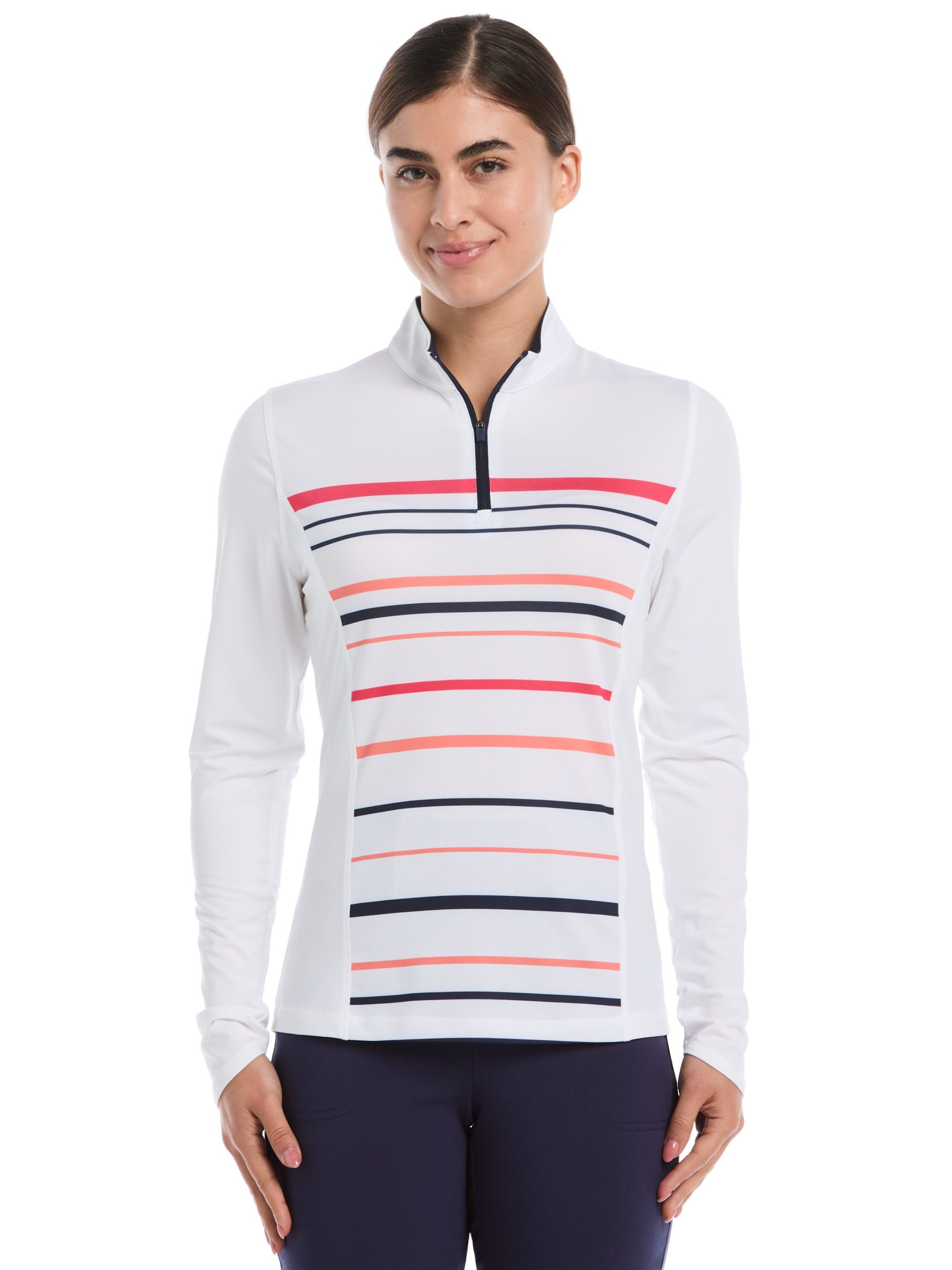 Womens Long Sleeve Engineered Stripe Golf Shirt