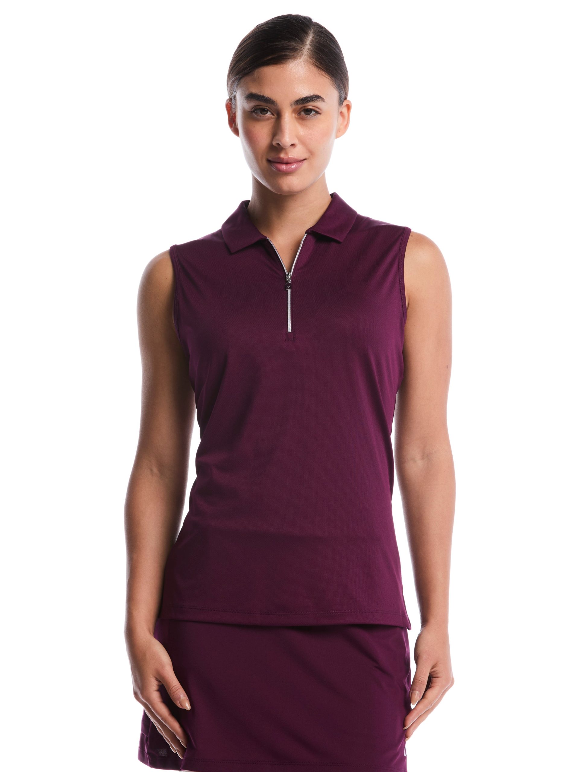 Womens Quarter Zip Solid Sleeveless Golf Polo