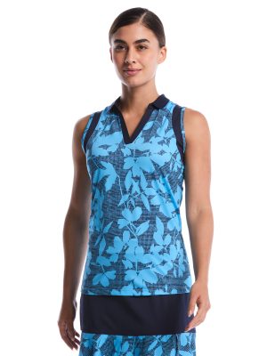 Womens Sleeveless Floral Printed Polo