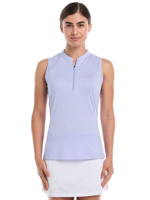 Womens Sleeveless Zip Polo