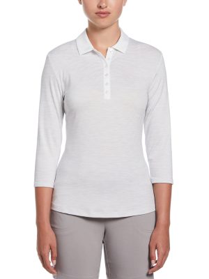 Womens Swing Tech? 3/4 Sleeve Space Dye Golf Polo