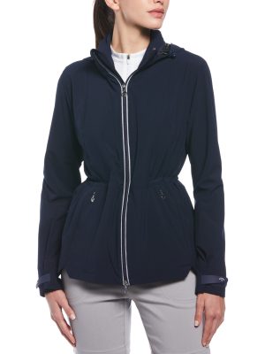 Womens Wind and Water Resistant Golf Jacket with Packable Hood